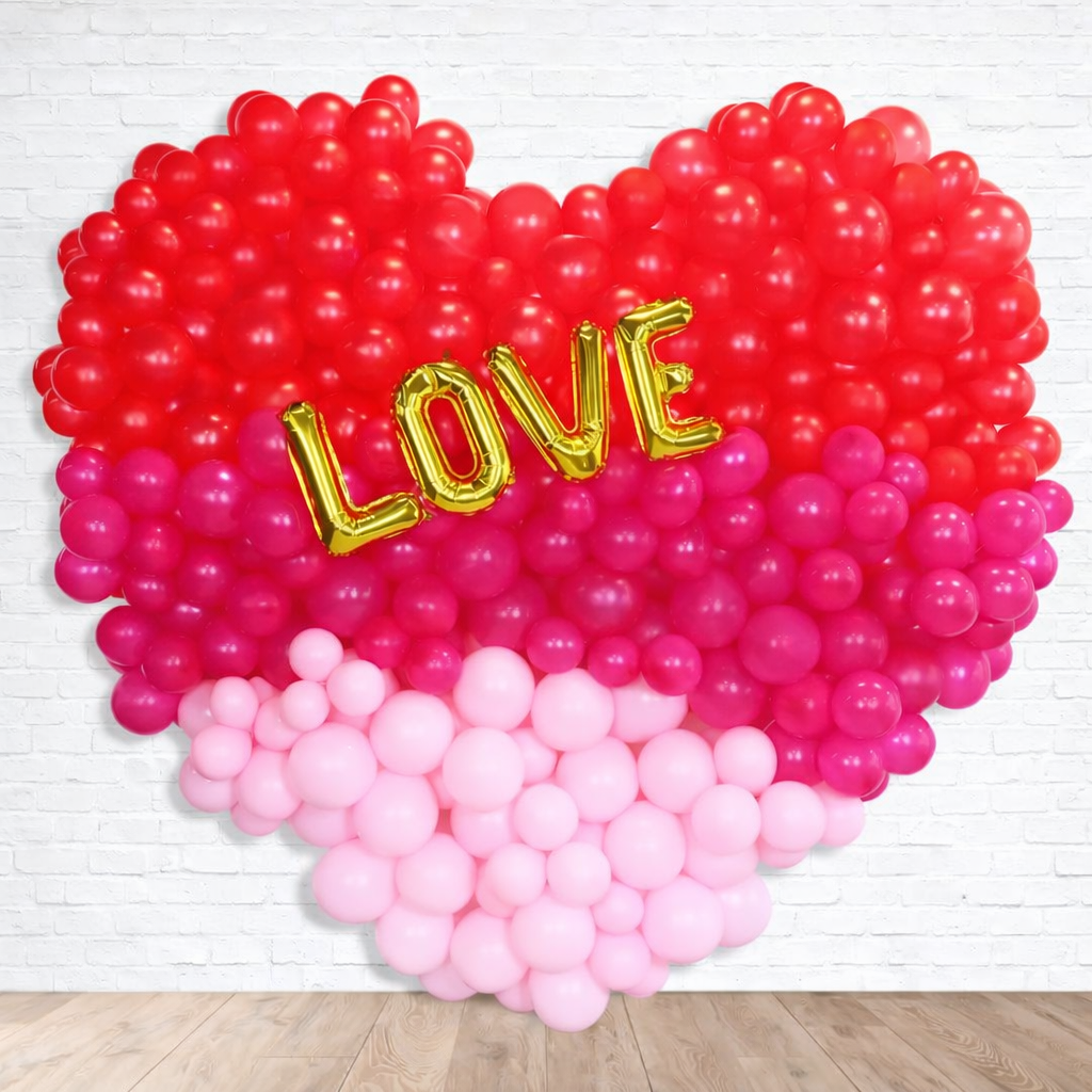 Red Heart Balloon Backdrop with LOVE Letters
